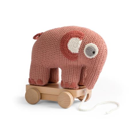Sebra, crochet elephant to pull on a string, pink