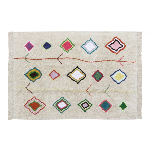 dywan beżowy bawełniany w kolorowe wzory