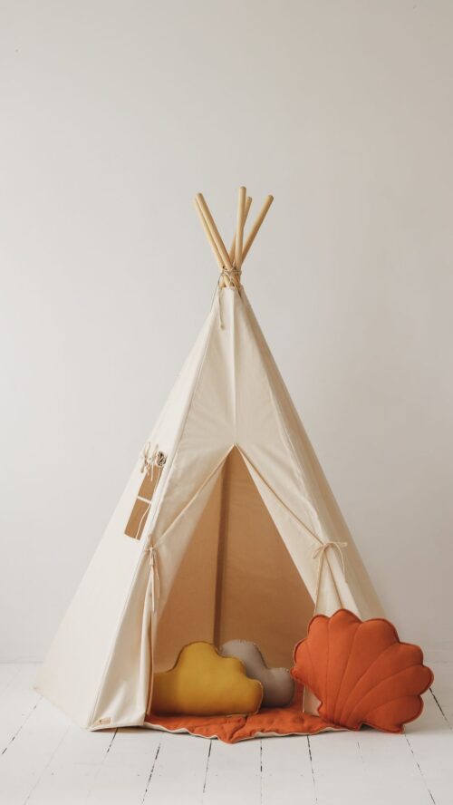beige tipi with mat