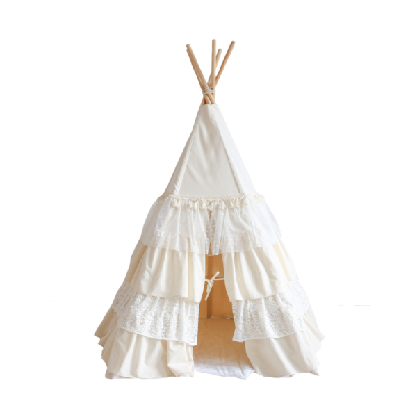 white tipi with frills