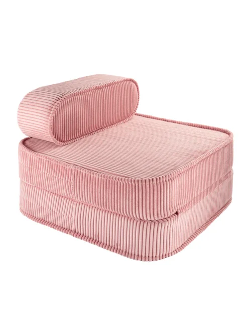 różowy fotel rozkładany sztruksowy