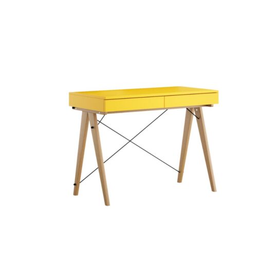 biurko żółte dębowe nogi