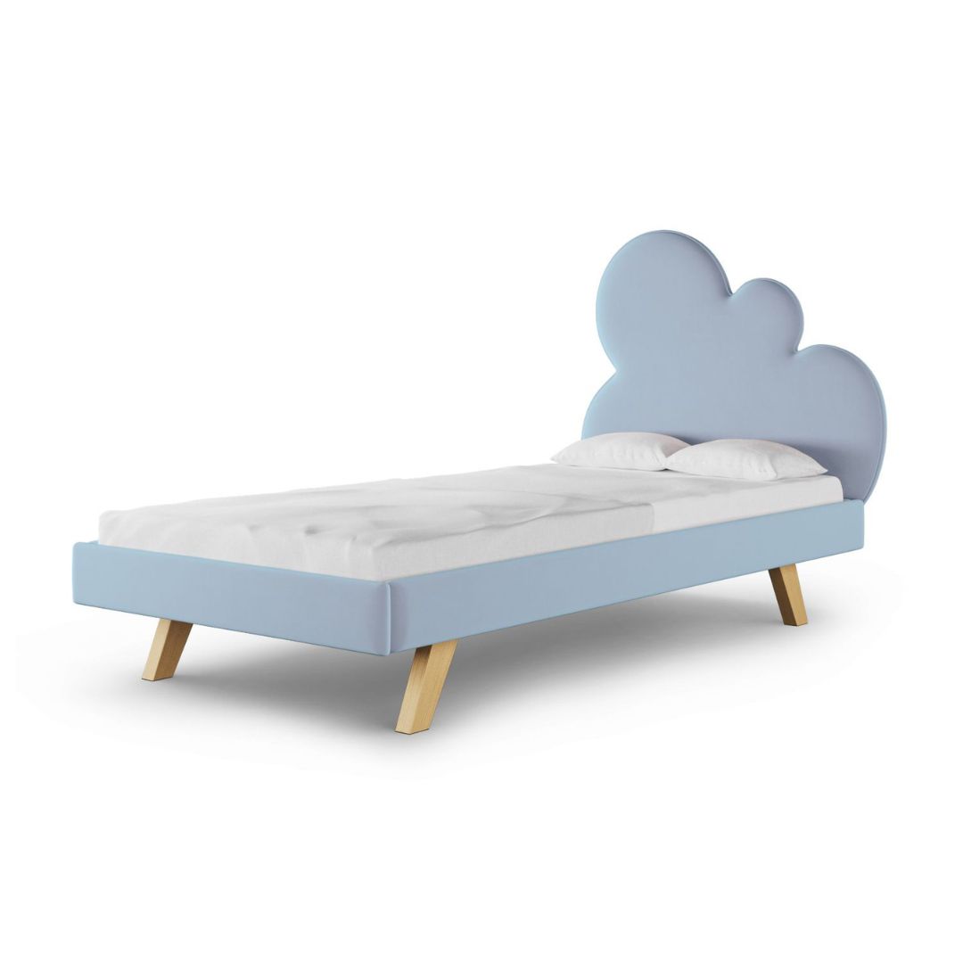 łóżko niebieskie zagłówek chmurka