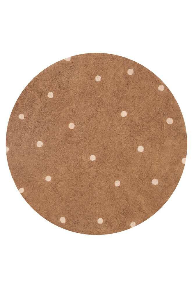 okrągły dywan w kropki brązowy